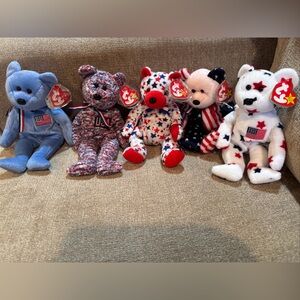 Ty Beanie Babies Patriotic Bear Set with Red, White, and Blue